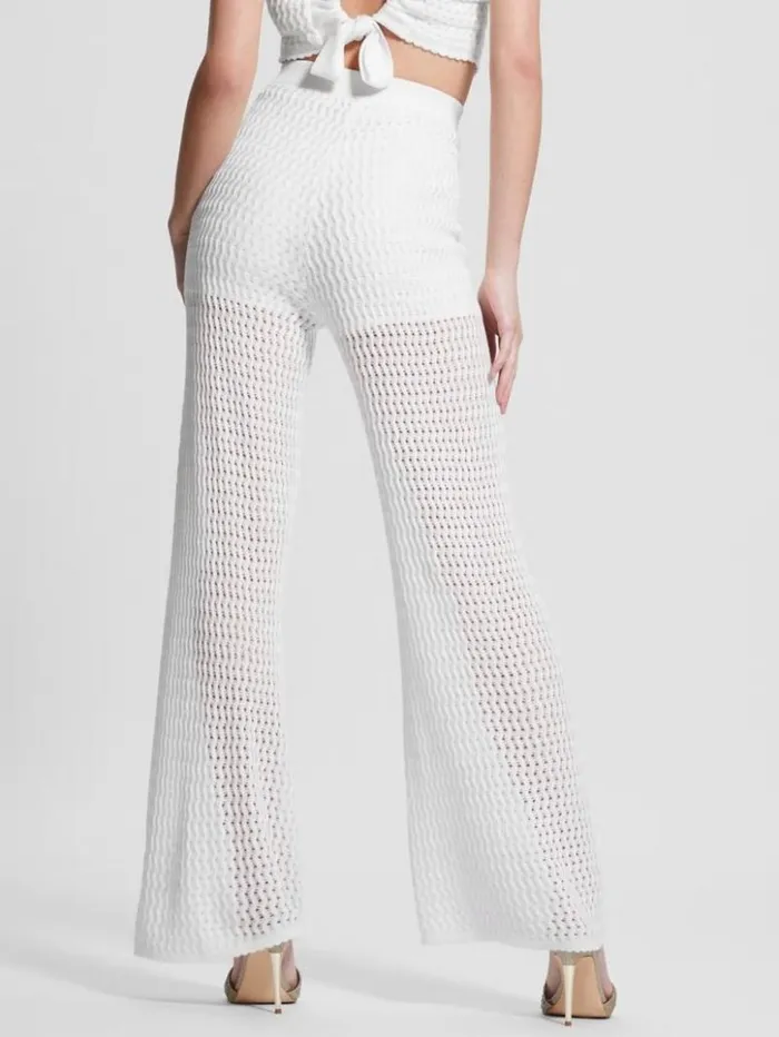 Women GUESS Bottoms Yasmina Wide Leg Sweater Pants Dove White