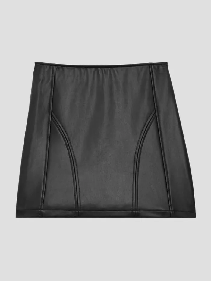 Women GUESS Bottoms Zue FauxLeather Mini Skirt Jet Black Multi