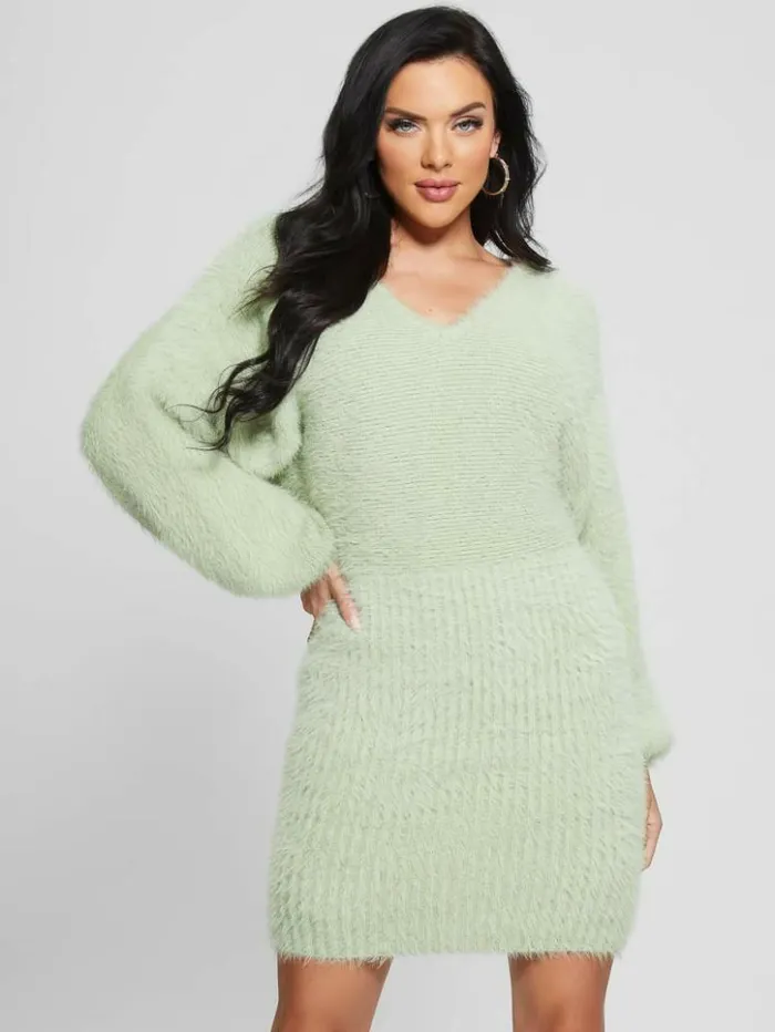 Women GUESS Dresses and Jumpsuits Adeline Fuzzy Sweater Dress Light Matcha
