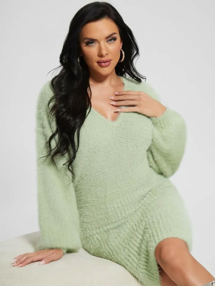 Women GUESS Dresses and Jumpsuits Adeline Fuzzy Sweater Dress Light Matcha