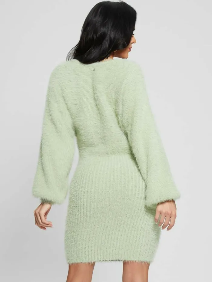 Women GUESS Dresses and Jumpsuits Adeline Fuzzy Sweater Dress Light Matcha