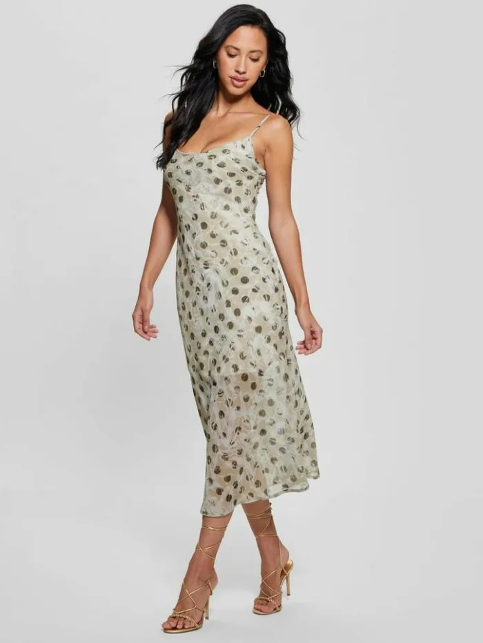 Women GUESS Dresses and Jumpsuits Akilina Printed Midi Dress Sandy Polka Dots