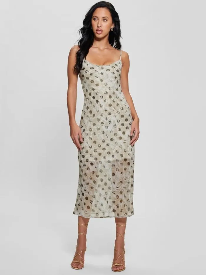 Women GUESS Dresses and Jumpsuits Akilina Printed Midi Dress Sandy Polka Dots Women GUESS Dresses and Jumpsuits Akilina Printed Midi Dress Sandy Polka Dots