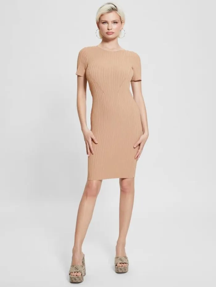 Women GUESS Dresses and Jumpsuits Anne Sweater Dress Khaki Tan