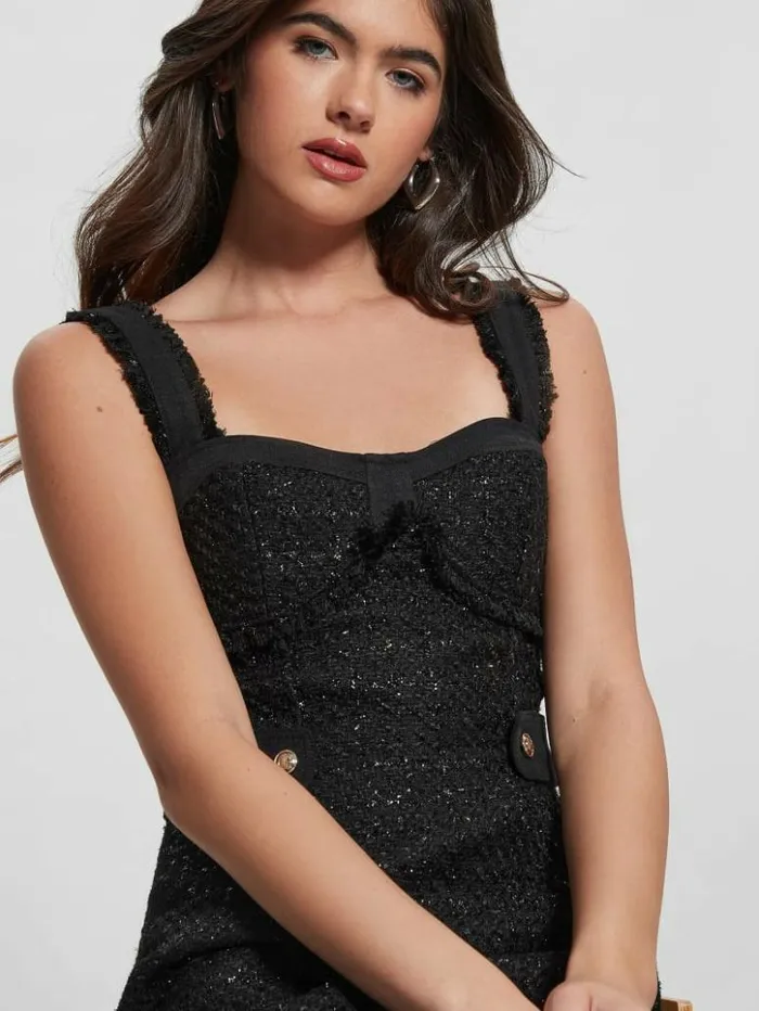 Women GUESS Dresses and Jumpsuits Clarissa Metallic Tweed Dress Black Tweed Fantasy Women GUESS Dresses and Jumpsuits Clarissa Metallic Tweed Dress Black Tweed Fantasy
