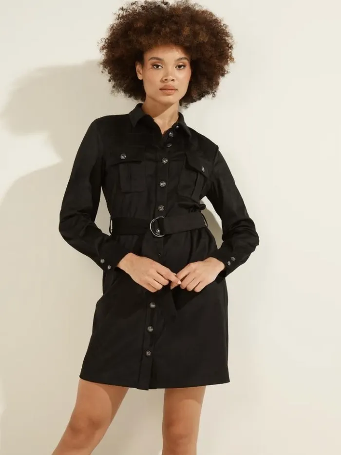 Women GUESS Dresses and Jumpsuits Dora FauxSuede Dress Black