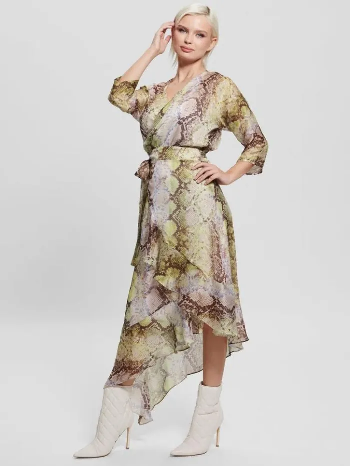 Women GUESS Dresses and Jumpsuits Eco Ensley Wrap Dress Glam Snake Print