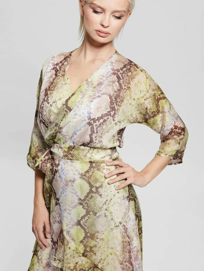 Women GUESS Dresses and Jumpsuits Eco Ensley Wrap Dress Glam Snake Print