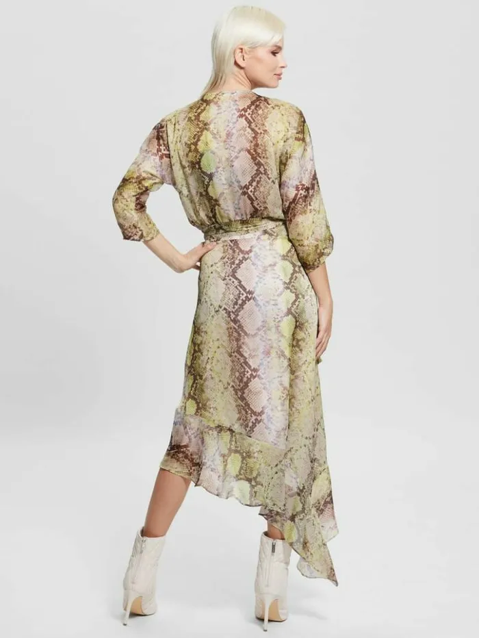 Women GUESS Dresses and Jumpsuits Eco Ensley Wrap Dress Glam Snake Print