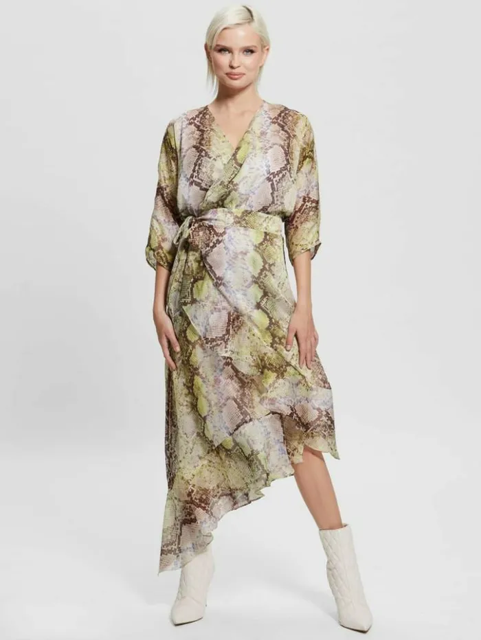 Women GUESS Dresses and Jumpsuits Eco Ensley Wrap Dress Glam Snake Print