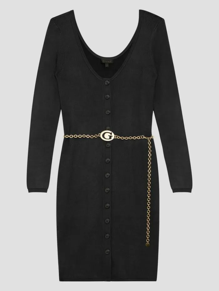 Women GUESS Dresses and Jumpsuits Eco Lorah Chain Belted Dress Black