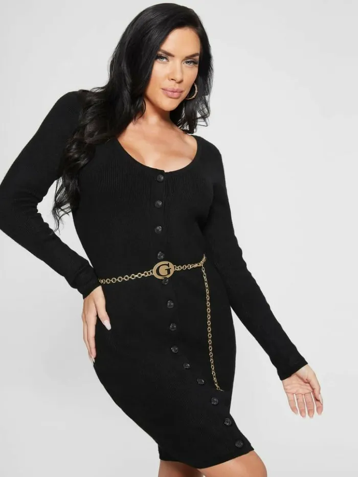 Women GUESS Dresses and Jumpsuits Eco Lorah Chain Belted Dress Black