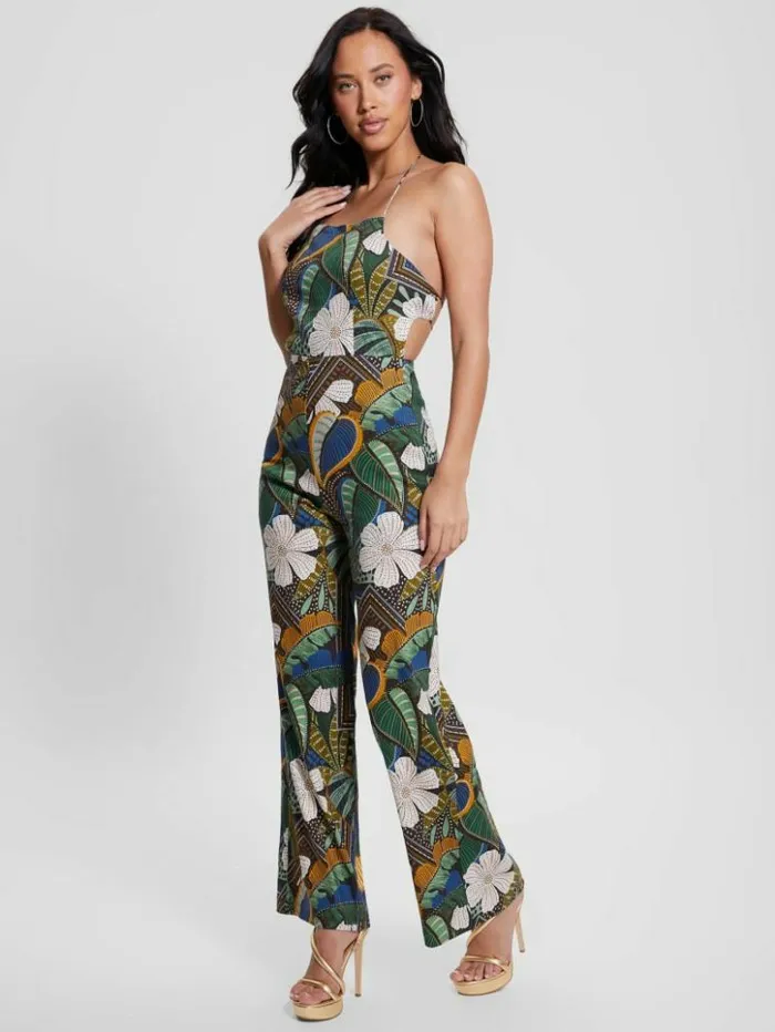 Women GUESS Dresses and Jumpsuits Eco Lori OpenBack Jumpsuit Tropical Traveler
