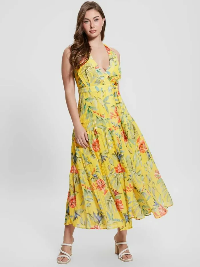Women GUESS Dresses and Jumpsuits Eco Mara Wrap Maxi Dress Golden Hour Tropic Print Women GUESS Dresses and Jumpsuits Eco Mara Wrap Maxi Dress Golden Hour Tropic Print