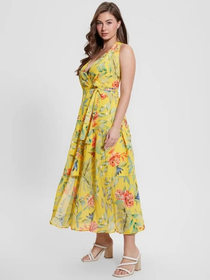Women GUESS Dresses and Jumpsuits Eco Mara Wrap Maxi Dress Golden Hour Tropic Print Women GUESS Dresses and Jumpsuits Eco Mara Wrap Maxi Dress Golden Hour Tropic Print