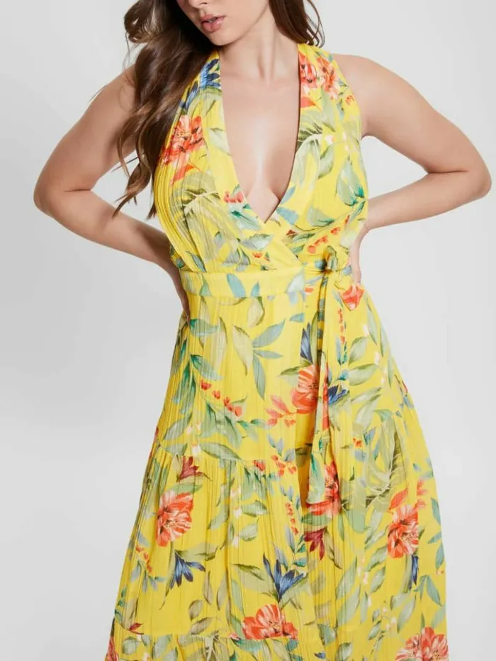 Women GUESS Dresses and Jumpsuits Eco Mara Wrap Maxi Dress Golden Hour Tropic Print Women GUESS Dresses and Jumpsuits Eco Mara Wrap Maxi Dress Golden Hour Tropic Print