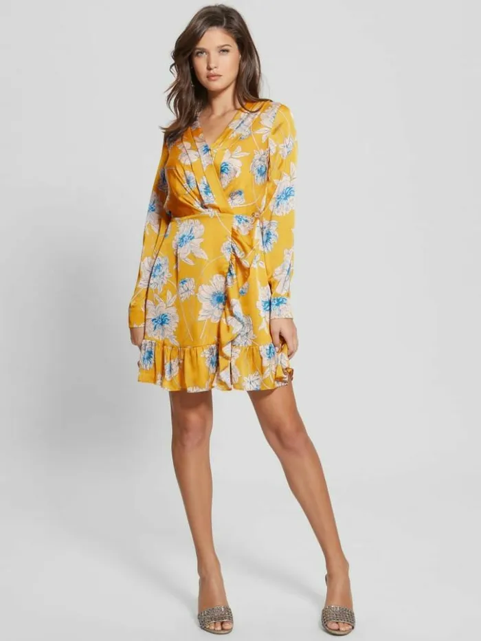Women GUESS Dresses and Jumpsuits Eco Mimosa Printed Dress Golden Bloom Print Women GUESS Dresses and Jumpsuits Eco Mimosa Printed Dress Golden Bloom Print