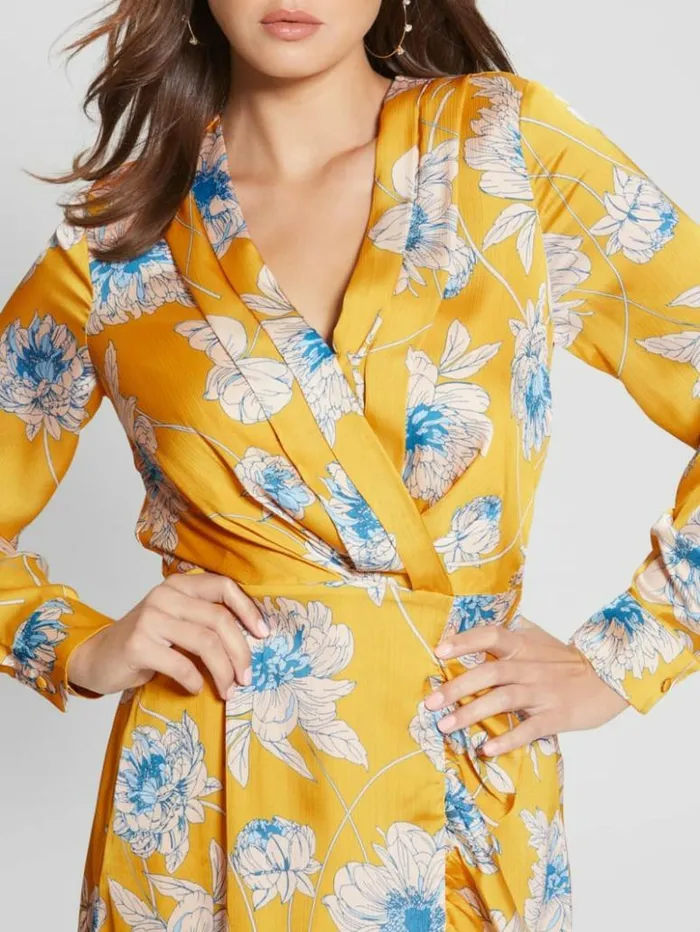 Women GUESS Dresses and Jumpsuits Eco Mimosa Printed Dress Golden Bloom Print Women GUESS Dresses and Jumpsuits Eco Mimosa Printed Dress Golden Bloom Print