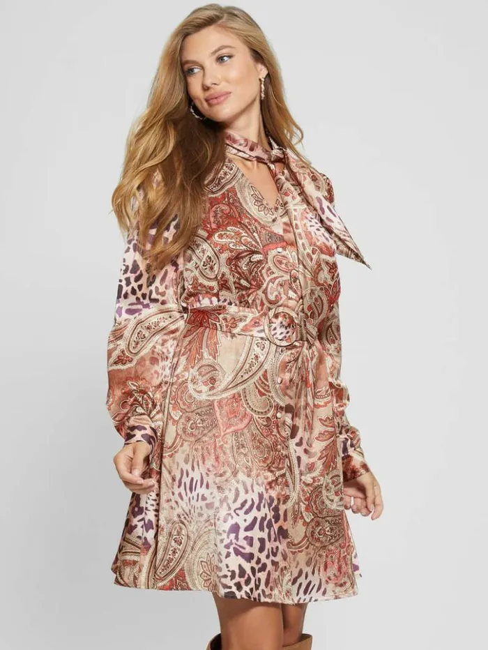 Women GUESS Dresses and Jumpsuits Eco Mirielle Printed Satin Dress Red Multi Pattern Women GUESS Dresses and Jumpsuits Eco Mirielle Printed Satin Dress Red Multi Pattern