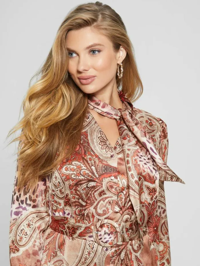 Women GUESS Dresses and Jumpsuits Eco Mirielle Printed Satin Dress Red Multi Pattern Women GUESS Dresses and Jumpsuits Eco Mirielle Printed Satin Dress Red Multi Pattern