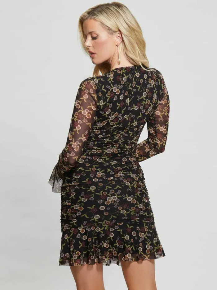 Women GUESS Dresses and Jumpsuits Eco Rosalee Ruffle Dress Night Blooms Print Women GUESS Dresses and Jumpsuits Eco Rosalee Ruffle Dress Night Blooms Print