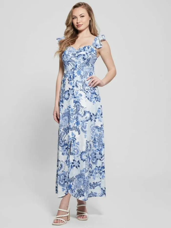 Women GUESS Dresses and Jumpsuits Eco Rose Maxi Dress Blue Collectibles