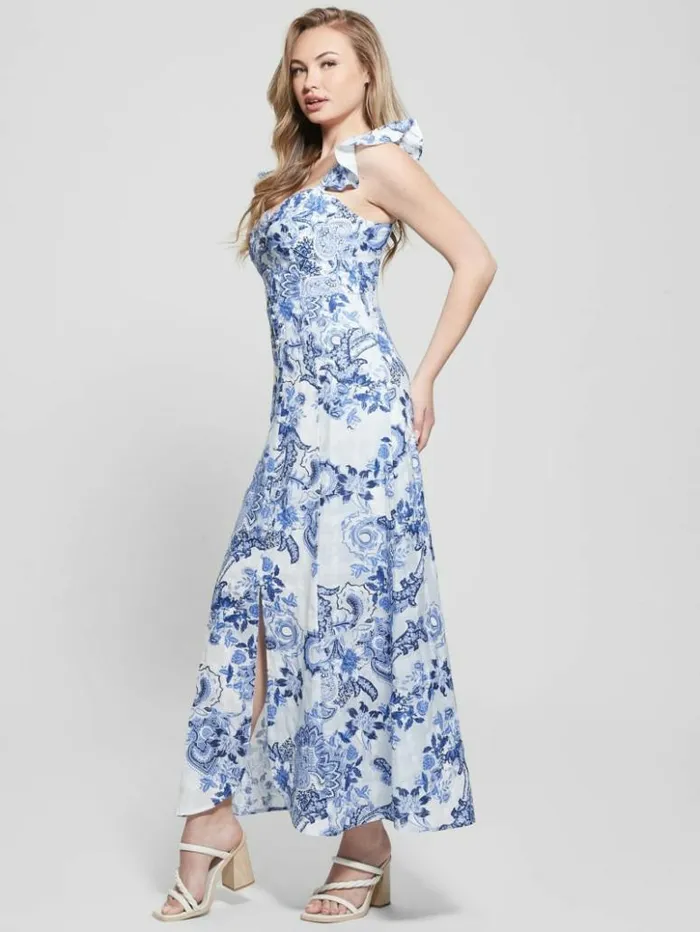 Women GUESS Dresses and Jumpsuits Eco Rose Maxi Dress Blue Collectibles