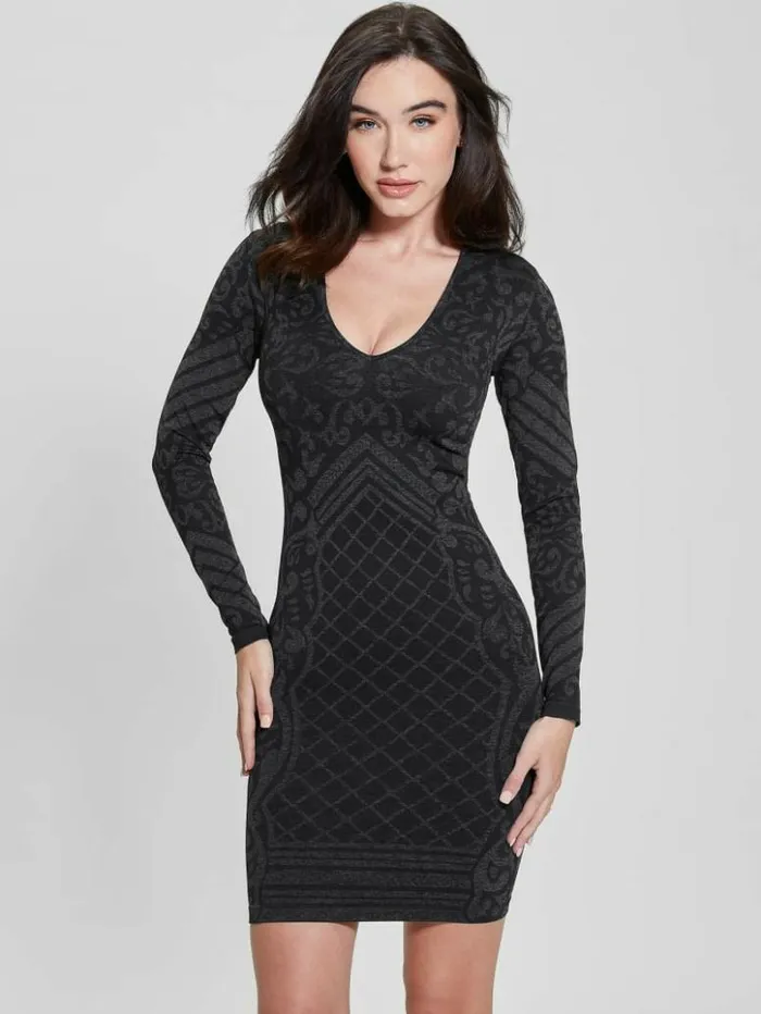 Women GUESS Dresses and Jumpsuits Elisa Jacquard Seamless Dress Jet Black Multi Women GUESS Dresses and Jumpsuits Elisa Jacquard Seamless Dress Jet Black Multi
