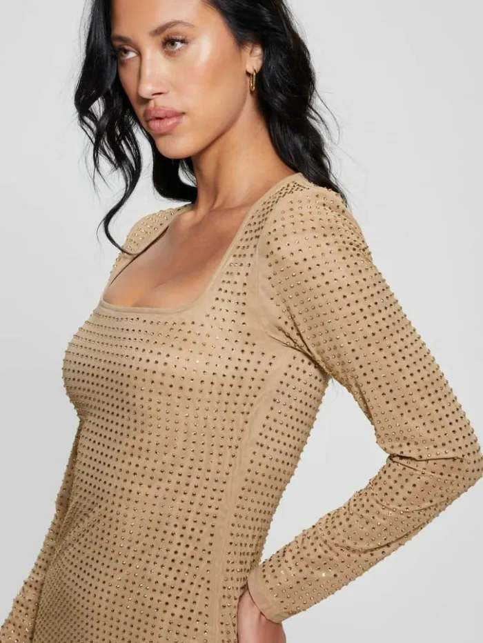 Women GUESS Dresses and Jumpsuits Emilie Rhinestone Dress Wet Sand Multi