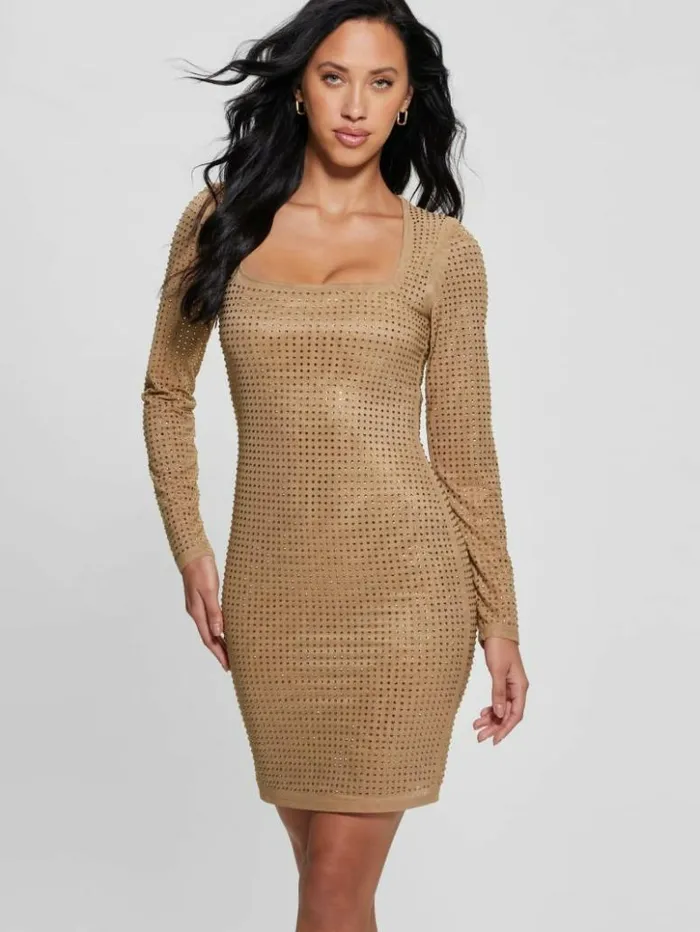 Women GUESS Dresses and Jumpsuits Emilie Rhinestone Dress Wet Sand Multi