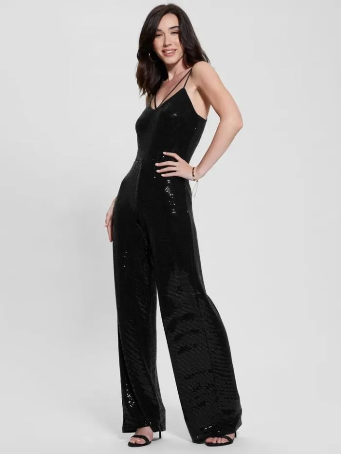 Women GUESS Dresses and Jumpsuits Fiarra Disco Jumpsuit Jet Black Multi