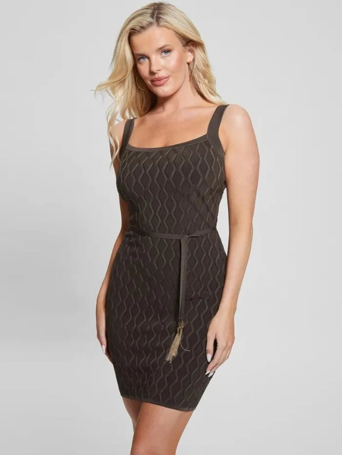 Women GUESS Dresses and Jumpsuits Genna Diamond Knit Sweater Dress Army Olive Multi Women GUESS Dresses and Jumpsuits Genna Diamond Knit Sweater Dress Army Olive Multi