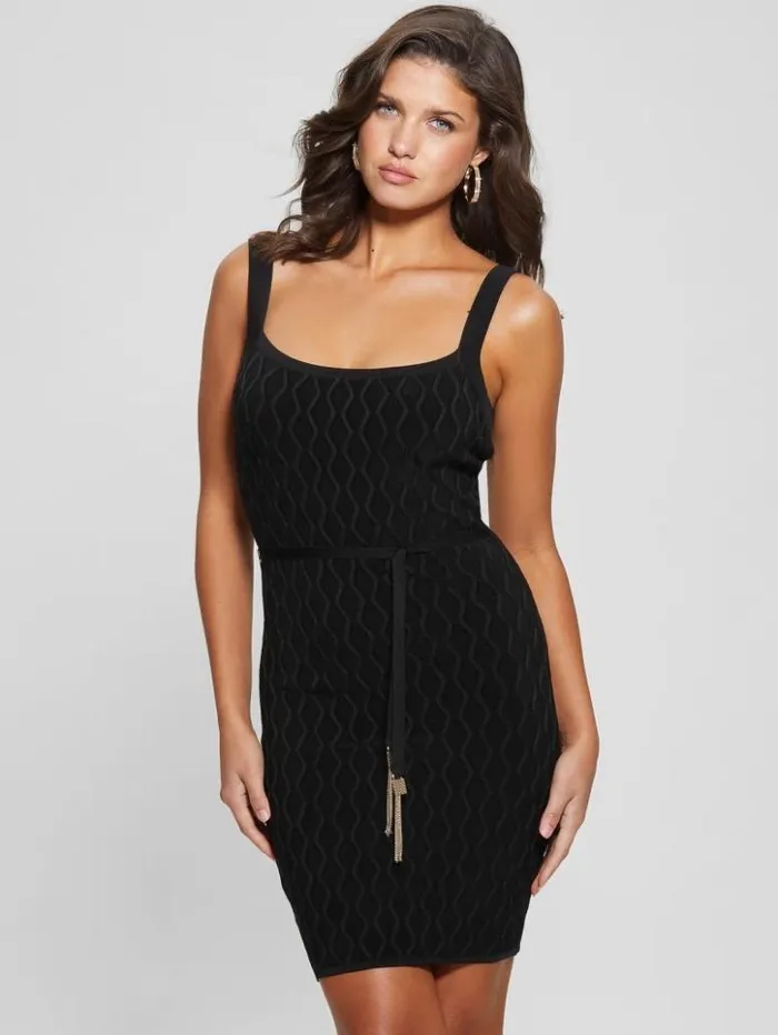 Women GUESS Dresses and Jumpsuits Genna Diamond Knit Sweater Dress Black