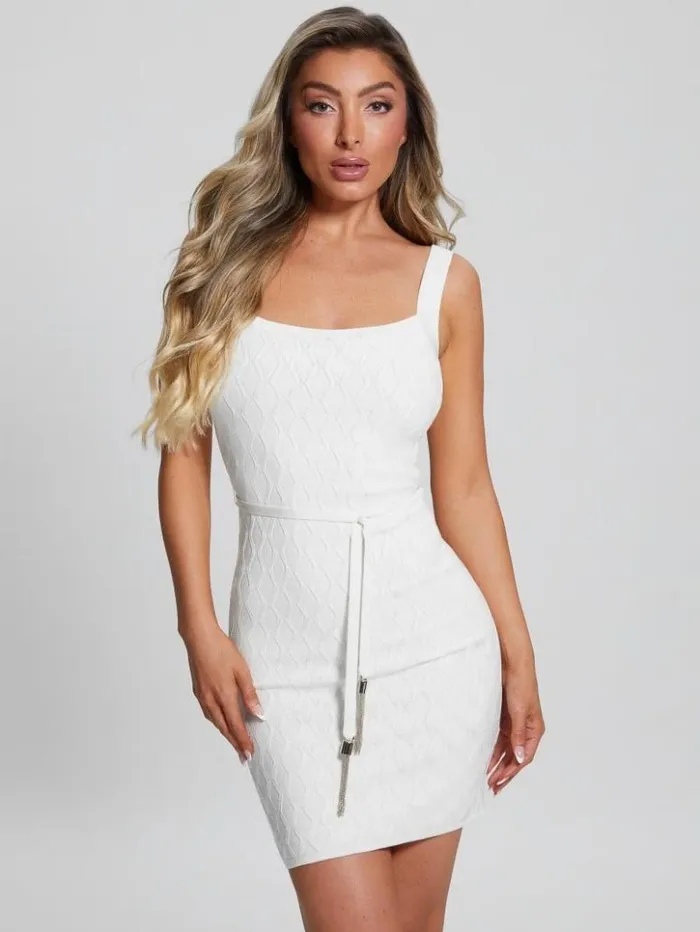 Women GUESS Dresses and Jumpsuits Genna Diamond Knit Sweater Dress Dove White Women GUESS Dresses and Jumpsuits Genna Diamond Knit Sweater Dress Dove White