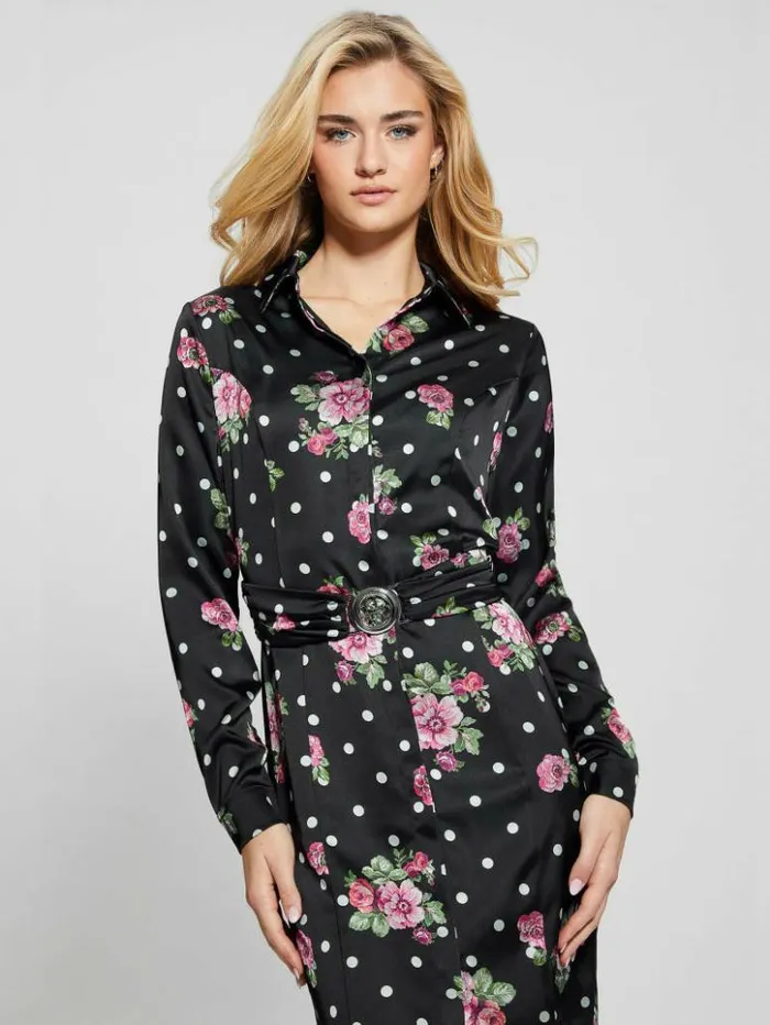 Women GUESS Dresses and Jumpsuits Gigi Printed Satin Dress Flower Polka Dots Women GUESS Dresses and Jumpsuits Gigi Printed Satin Dress Flower Polka Dots