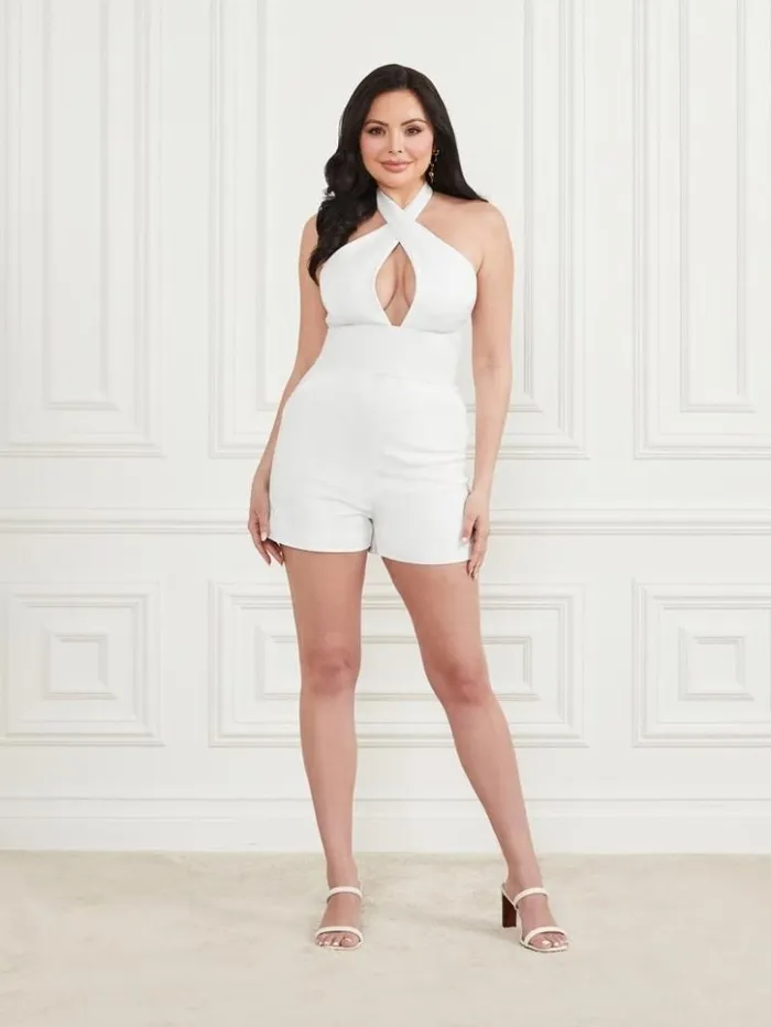 Women GUESS Dresses and Jumpsuits Iris Halter Romper Pale Pearl