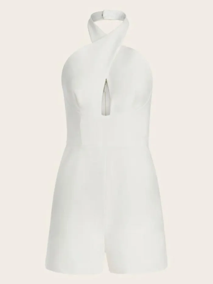 Women GUESS Dresses and Jumpsuits Iris Halter Romper Pale Pearl