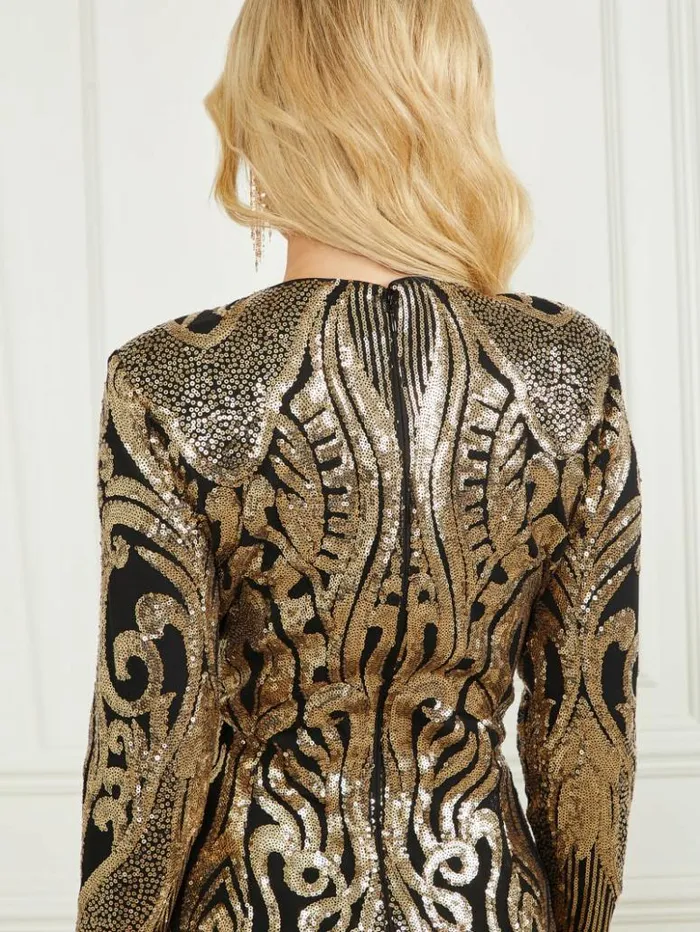 Women GUESS Dresses and Jumpsuits Isla Sequin Dress Black Gold