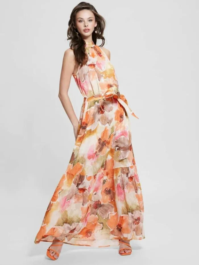 Women GUESS Dresses and Jumpsuits Katia Halter Maxi Dress Acquarelle Bloom Print Women GUESS Dresses and Jumpsuits Katia Halter Maxi Dress Acquarelle Bloom Print