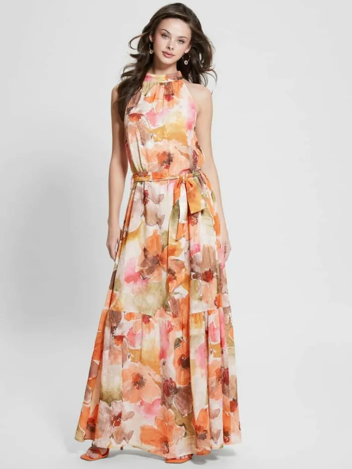 Women GUESS Dresses and Jumpsuits Katia Halter Maxi Dress Acquarelle Bloom Print Women GUESS Dresses and Jumpsuits Katia Halter Maxi Dress Acquarelle Bloom Print