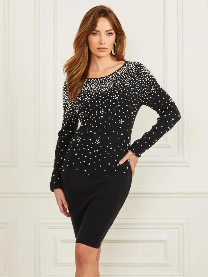 Women GUESS Dresses and Jumpsuits Kim Pearls Sweater Dress Downey Heather