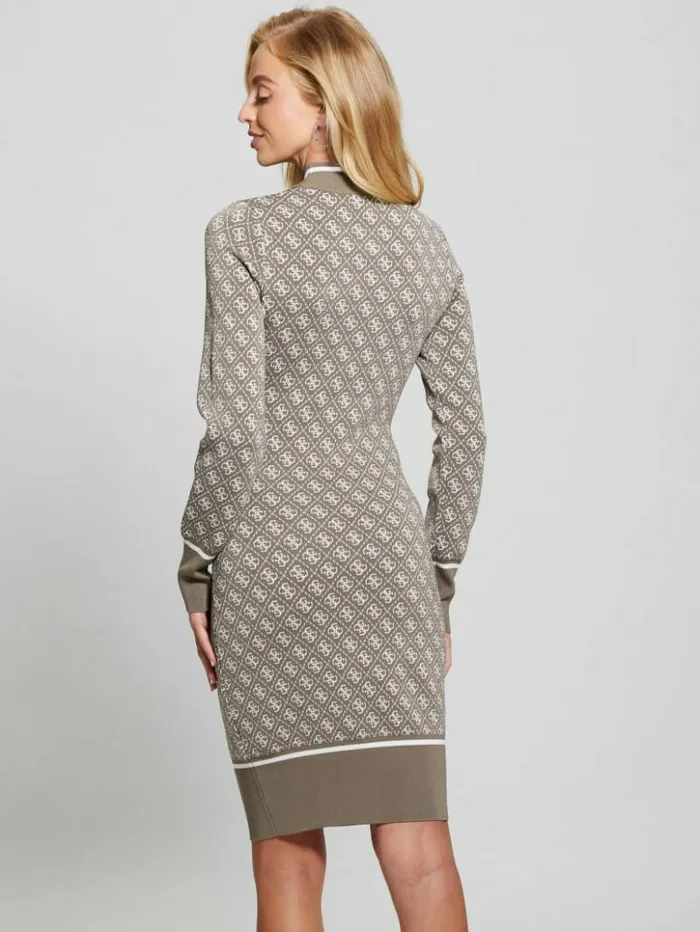 Women GUESS Dresses and Jumpsuits Lise Quattro G Sweater Dress Travertine And Cream Comb Women GUESS Dresses and Jumpsuits Lise Quattro G Sweater Dress Travertine And Cream Comb