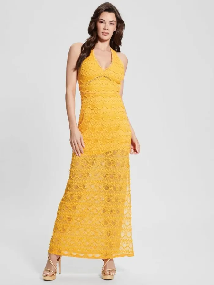 Women GUESS Dresses and Jumpsuits Liza Lace Maxi Dress Laguna Yellow