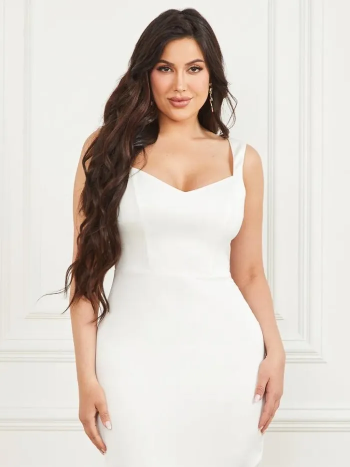 Women GUESS Dresses and Jumpsuits Lourdes Satin Dress Pale Pearl