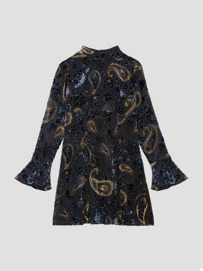 Women GUESS Dresses and Jumpsuits Marina Velvet Paisley Dress Jet Black Multi Women GUESS Dresses and Jumpsuits Marina Velvet Paisley Dress Jet Black Multi