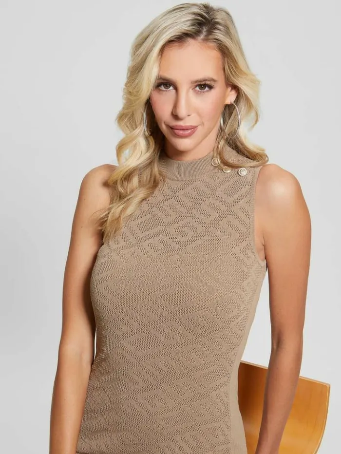 Women GUESS Dresses and Jumpsuits Paula Logo Knit Mini Dress Wet Sand