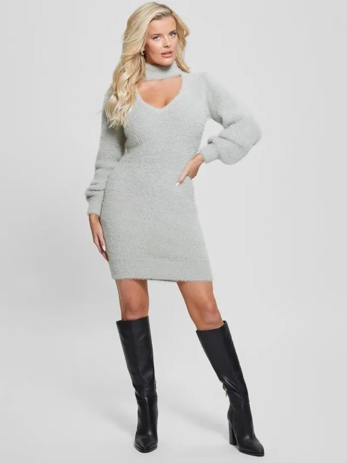 Women GUESS Dresses and Jumpsuits Sadie Mock Neck Cutout Dress Celestial Gray Multi Women GUESS Dresses and Jumpsuits Sadie Mock Neck Cutout Dress Celestial Gray Multi
