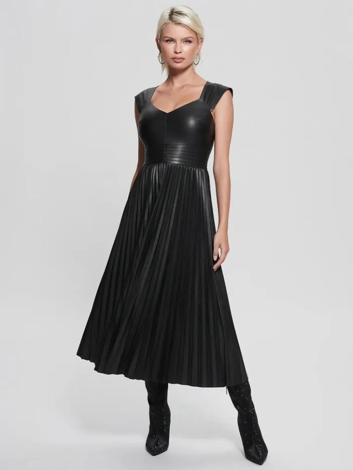 Women GUESS Dresses and Jumpsuits Teri FauxLeather Dress Jet Black Multi