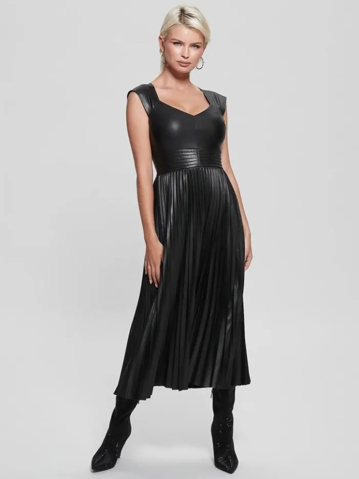 Women GUESS Dresses and Jumpsuits Teri FauxLeather Dress Jet Black Multi