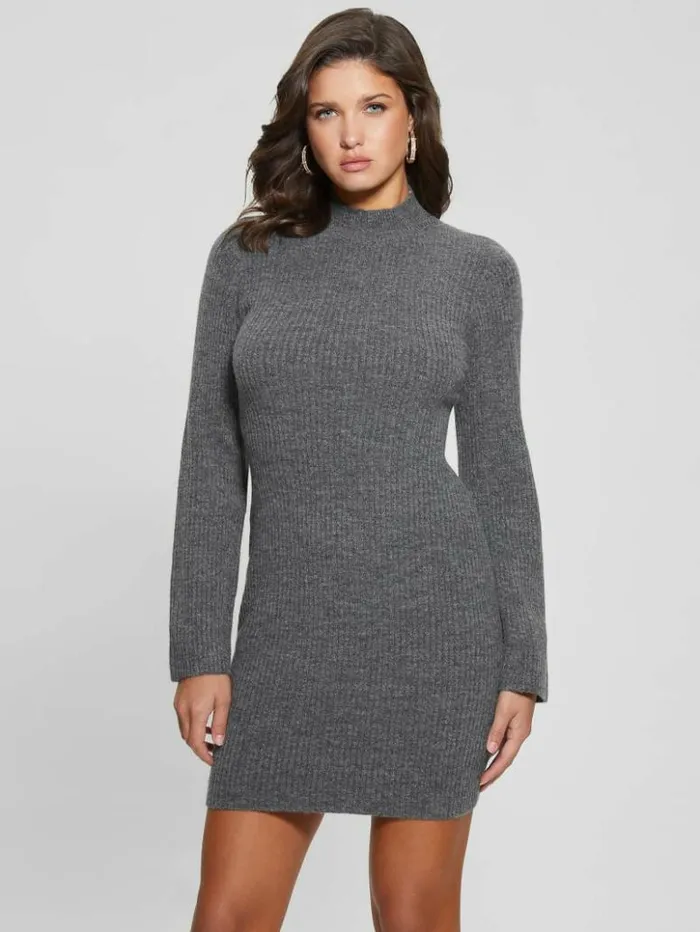 Women GUESS Dresses and Jumpsuits Toki Mock Neck Sweater Dress Dark Coal Heather Women GUESS Dresses and Jumpsuits Toki Mock Neck Sweater Dress Dark Coal Heather